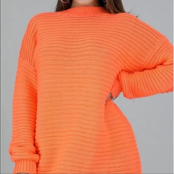 Neon Coral Sweater Dress - Picture 2 of 6